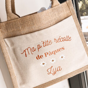 Magnifique sac en toile de jute personnalisé pour la récolte de Paques