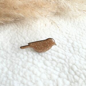 Pin’s Birdy en forme de petit oiseau, décoré de paillettes scintillantes, accessoire fantaisie fait main, poétique et unique.
