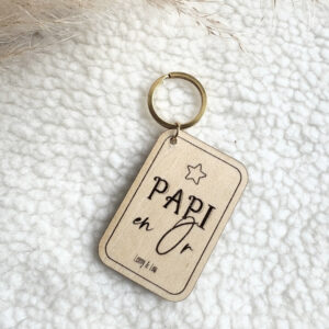 Porte-clés en bois gravé « Papi en Or » cadeau personnalisé pour grand-père.
