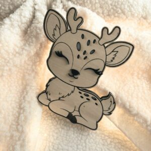 Veilleuse en forme de biche, douce et lumineuse, décoration apaisante pour chambre d’enfant.
